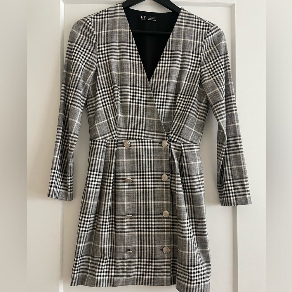 Zara Plaid Double Breasted Blazer Dress